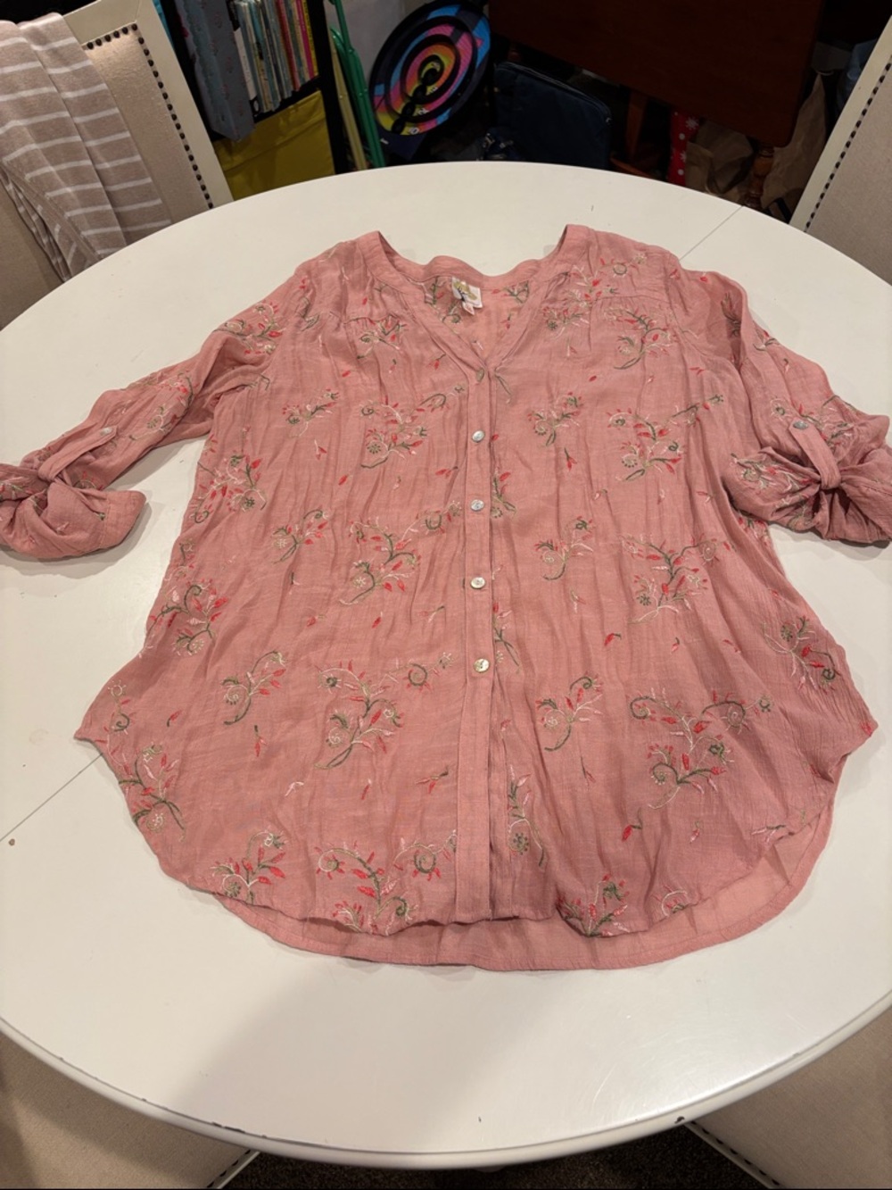 fig and flower Pink Embroidered Button-Down Blouse size 2x